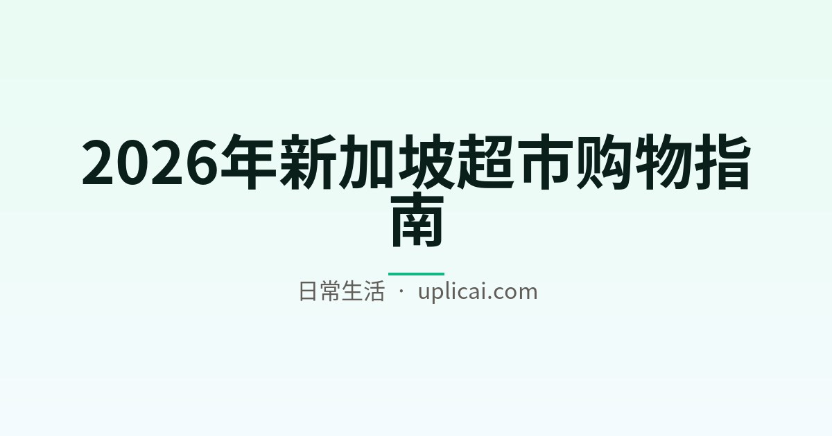 2026年新加坡超市购物指南